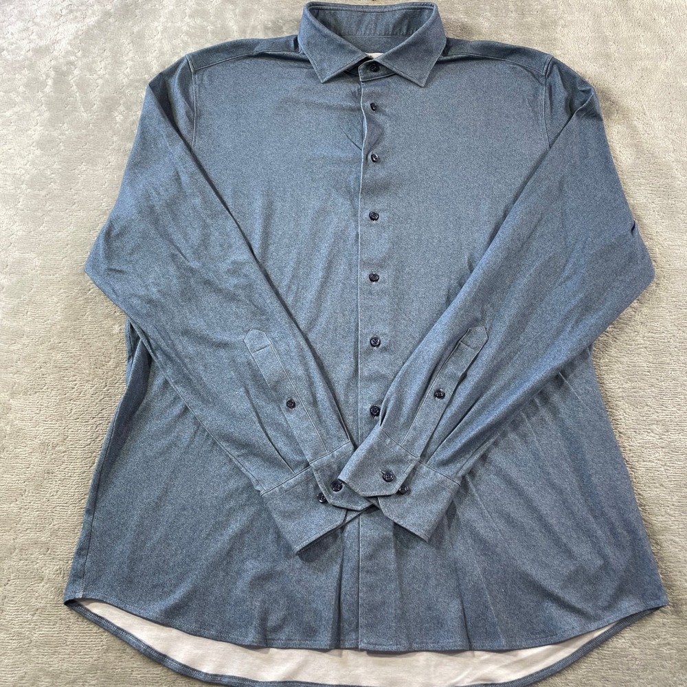 Emanuel Berg Shirt  Modern Fit Mens XL Blue Jersey Stretch Preppy Minimalist